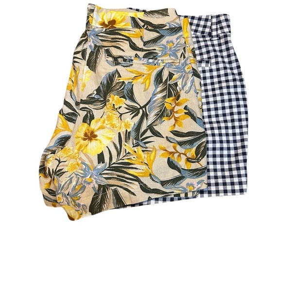 Old Navy Pants - Lot 2 Old Navy Every Day Shorts Mid Rise Botanical Linen & Plaid Size 12